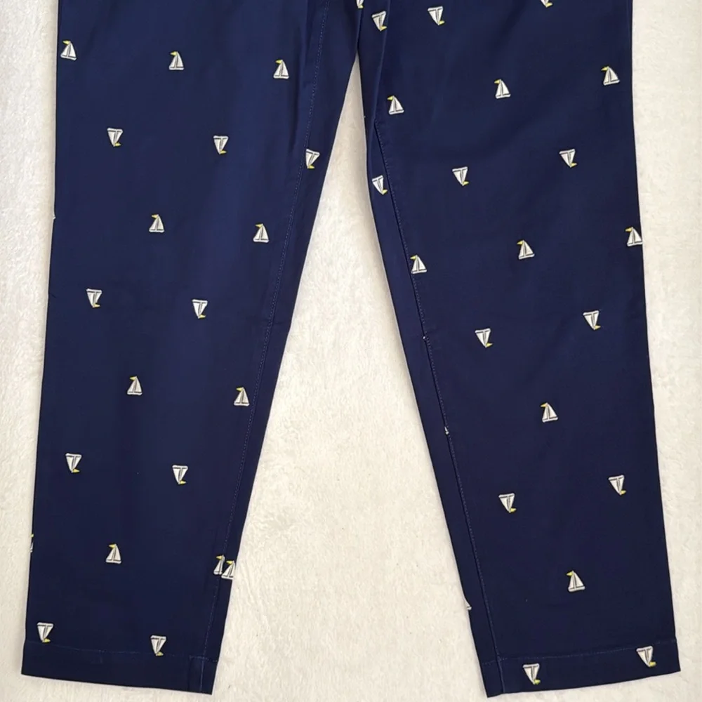 Talbots | The Weekend Chino Embroidered Sailboat Cropped Pants Blue (8) - Picture 4 of 15